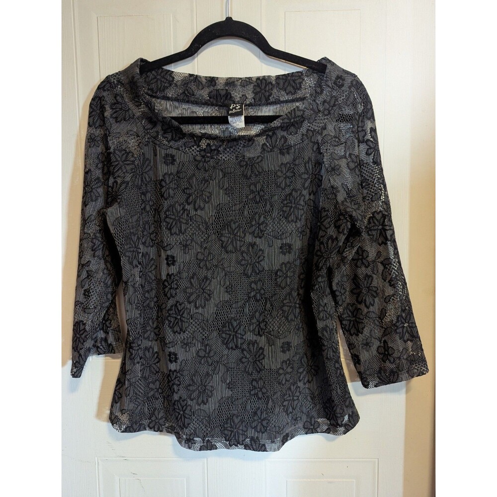 Vintage 90s Y2K Goth Fairy PS PerSeption Women's Black Floral Lace Dark Academia